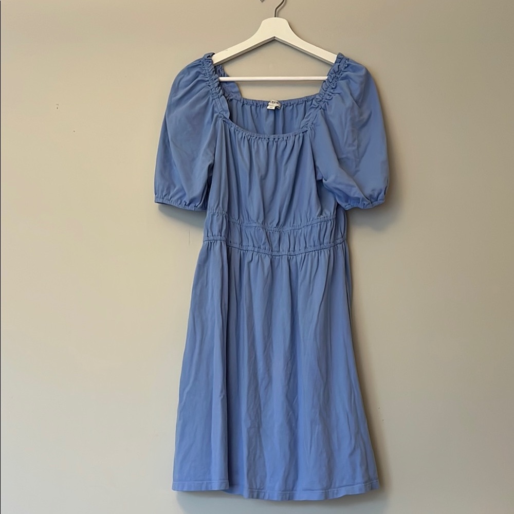 J. Crew Blue Smocked Puff Sleeve Midi Sundress